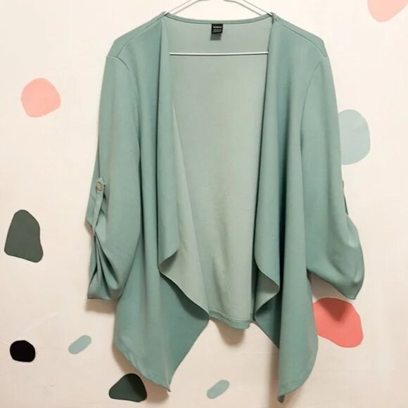 117. SHEIN LUNE Waterfall Collar Rolled Tab Sleeve Blazer In Mint Green - Picture 2 of 2